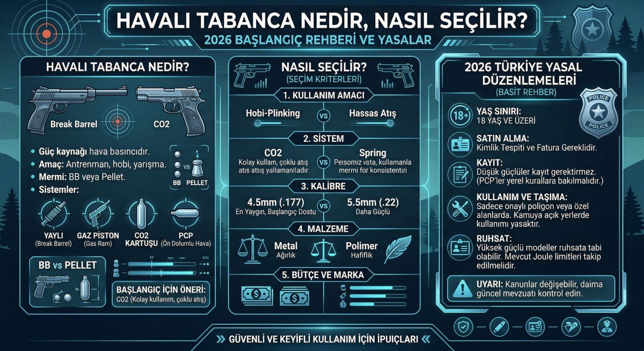 Havalı Tabanca Nedir, Nasıl Seçilir? 2026 Başlangıç Rehberi ve Yasalar