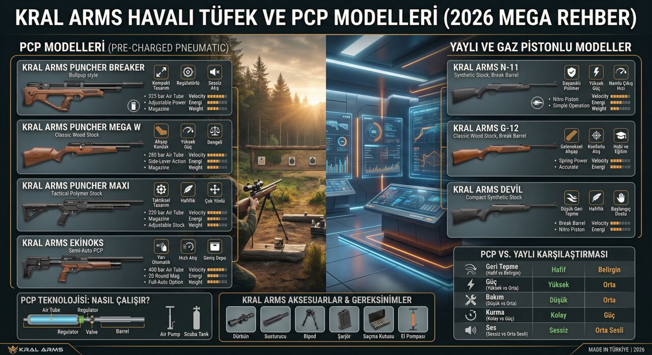 Kral Arms Havalı Tüfek ve PCP Modelleri (2026 Mega Rehber)