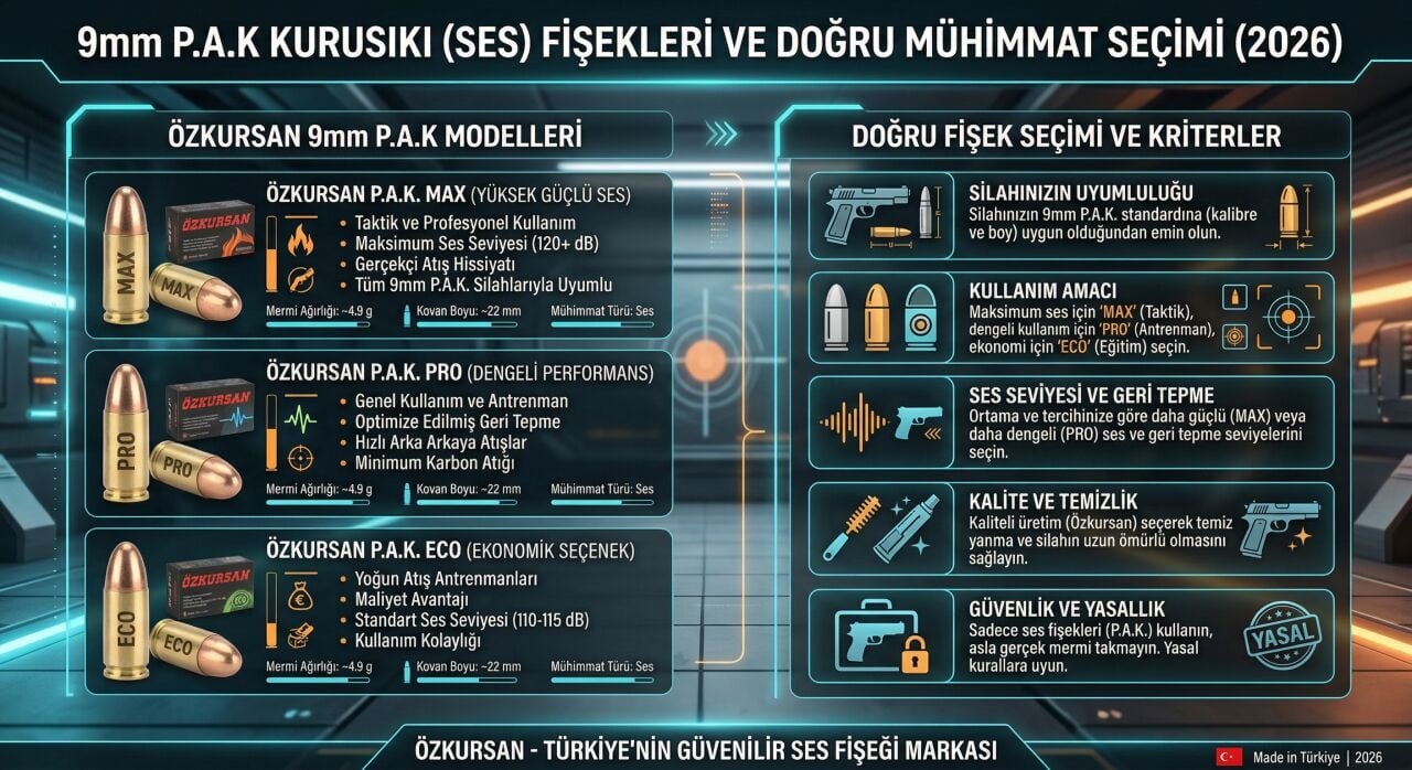 9mm P.A.K Kurusıkı (Ses) Fişekleri, Özkursan Modelleri ve Doğru Mühimmat Seçimi (2026)