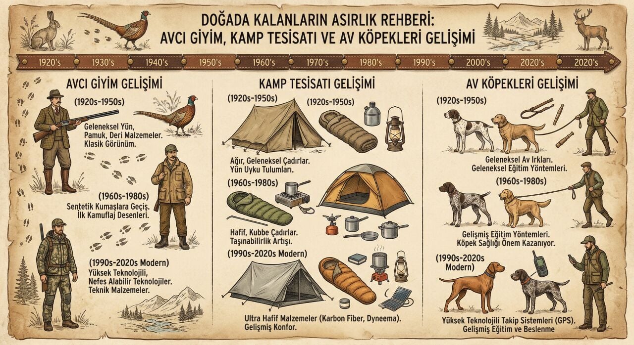 Doğada Kalanların Asırlık Rehberi: Avcı Giyim, Kamp Tesisatı ve Av Köpekleri Gelişimi