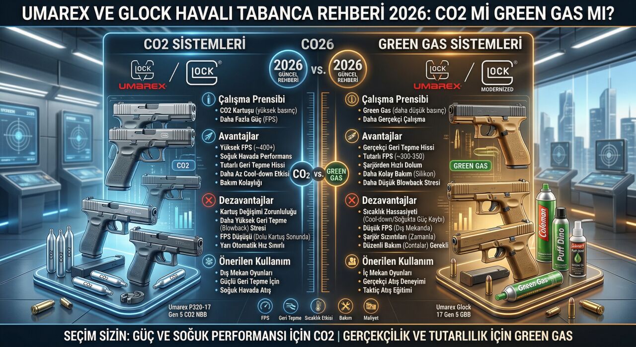 Umarex ve Glock Havalı Tabanca Rehberi 2026: CO2 mi Green Gas Mı?