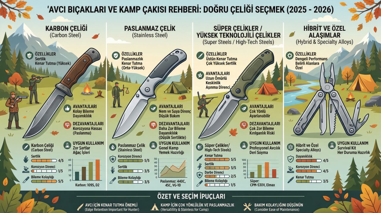 Avcı Bıçakları ve Kamp Çakısı Rehberi: Doğru Çeliği Seçmek (2026)