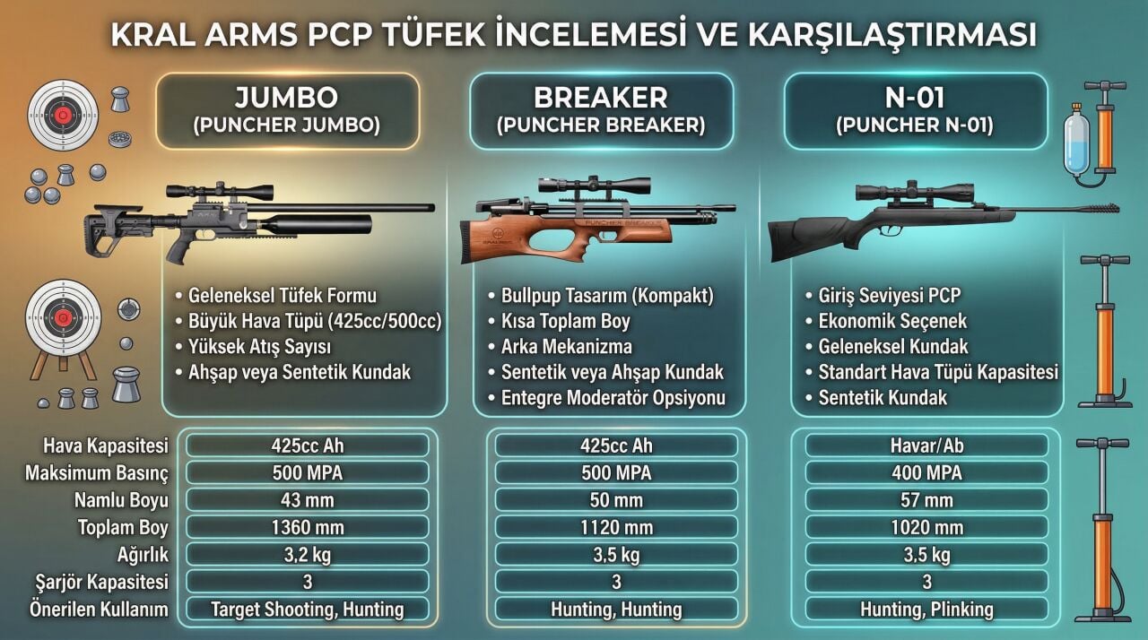 Kral Arms PCP Tüfek İncelemesi: Jumbo, Breaker ve N-01 Karşılaştırması