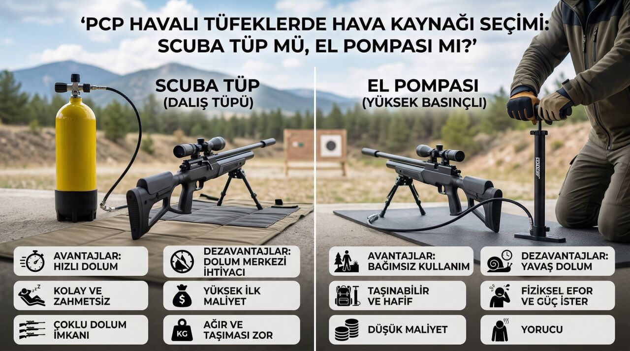 PCP Havalı Tüfeklerde Hava Kaynağı Seçimi: Scuba Tüp mü, El Pompası mı?