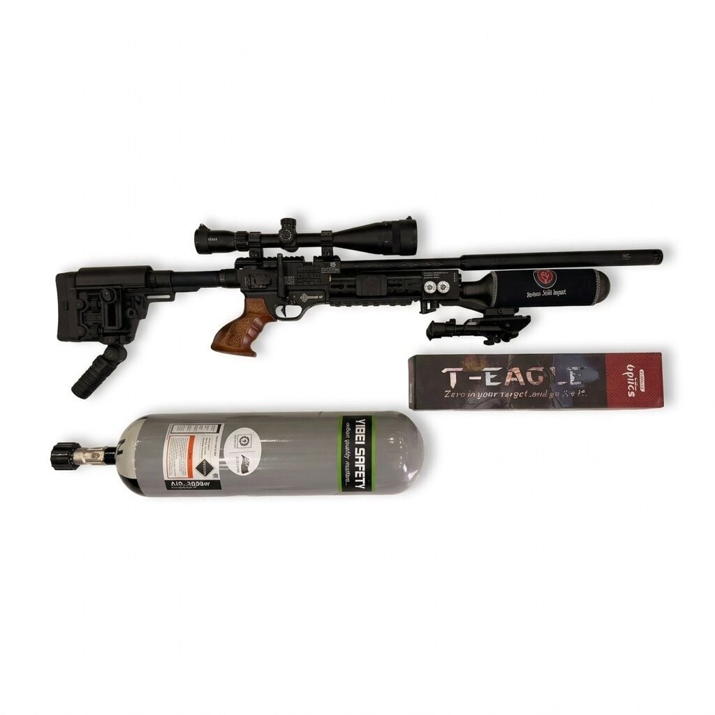 Hatsan Factor Sniper S Combo Set - PCP tüfek, T-Eagle EOS dürbün, HDP-6 çatal ayak ve 6 litre scuba tüp