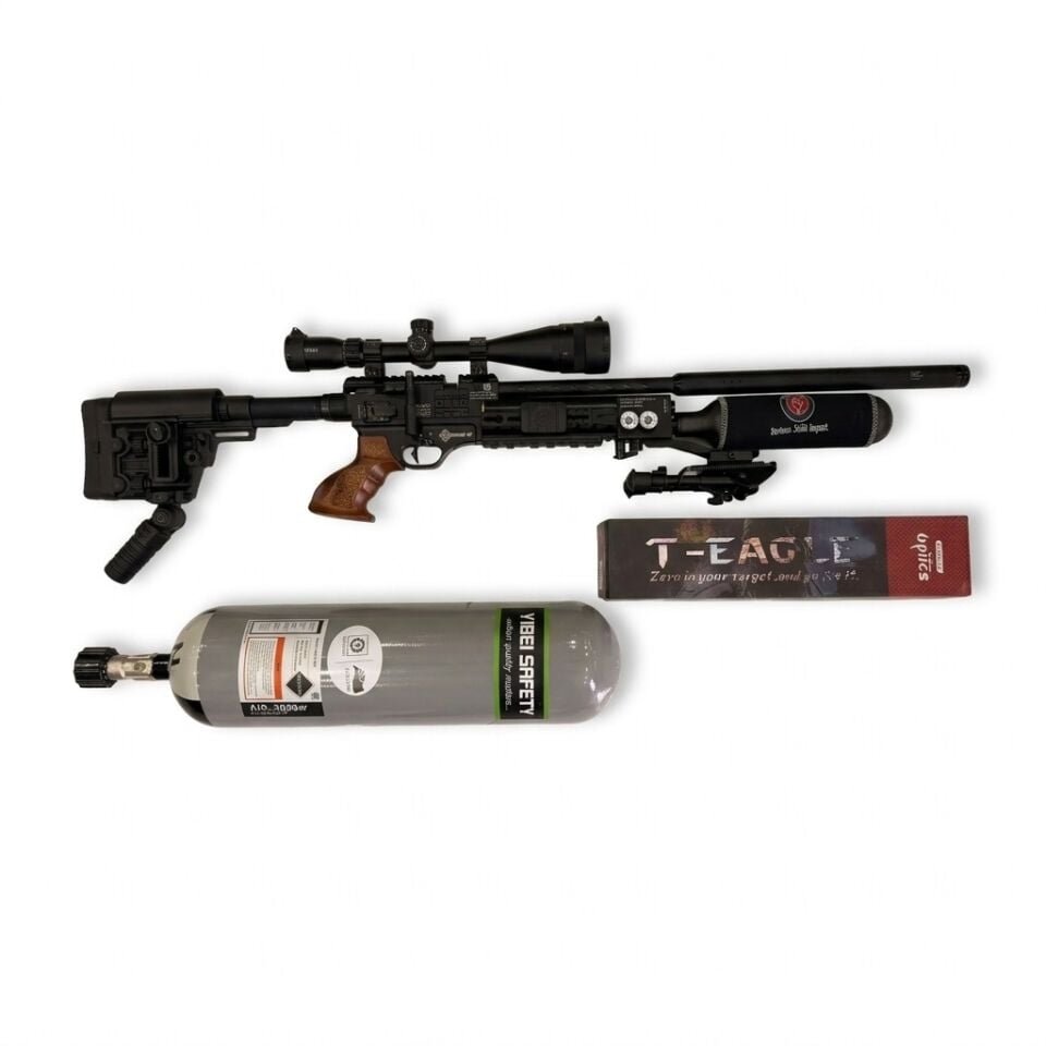 Hatsan Factor Sniper S Combo Set - PCP tüfek, T-Eagle EOS dürbün, HDP-6 çatal ayak ve 6 litre scuba tüp
