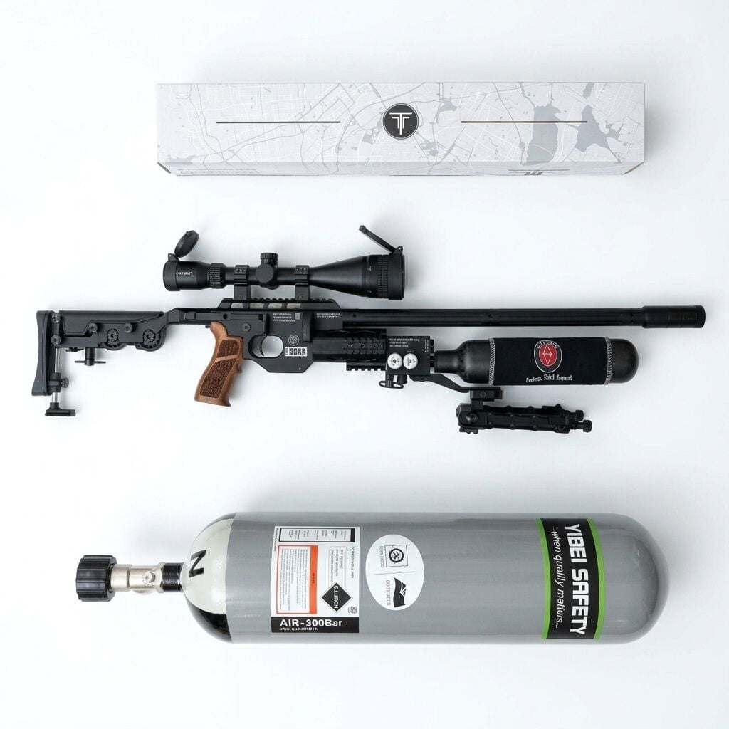 Hatsan TacBoss Combo Set - PCP tüfek, T-Eagle EOX dürbün, V9 çatal ayak ve 6 litre scuba tüp