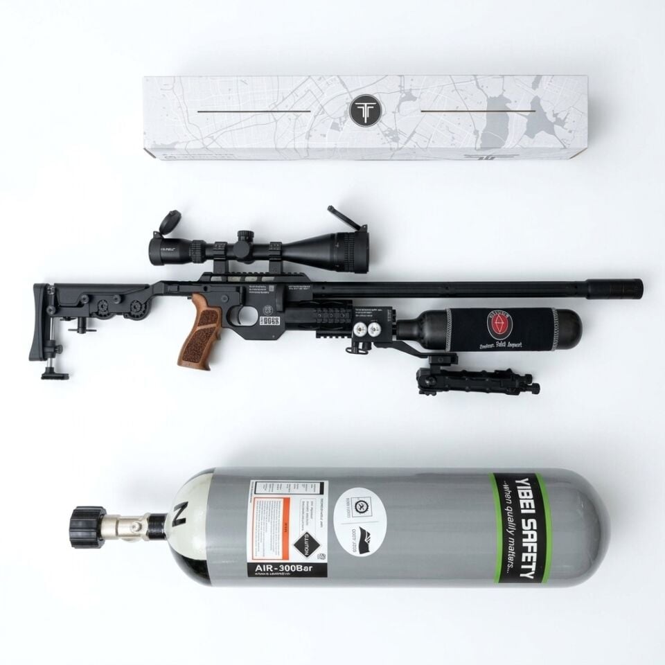 Hatsan TacBoss Combo Set - PCP tüfek, T-Eagle EOX dürbün, V9 çatal ayak ve 6 litre scuba tüp