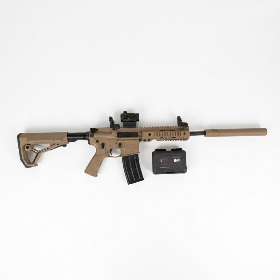 Husan Arms M71 Tan Combo Set - R5 red dot takılı yandan görünüm ve R5 kutusu