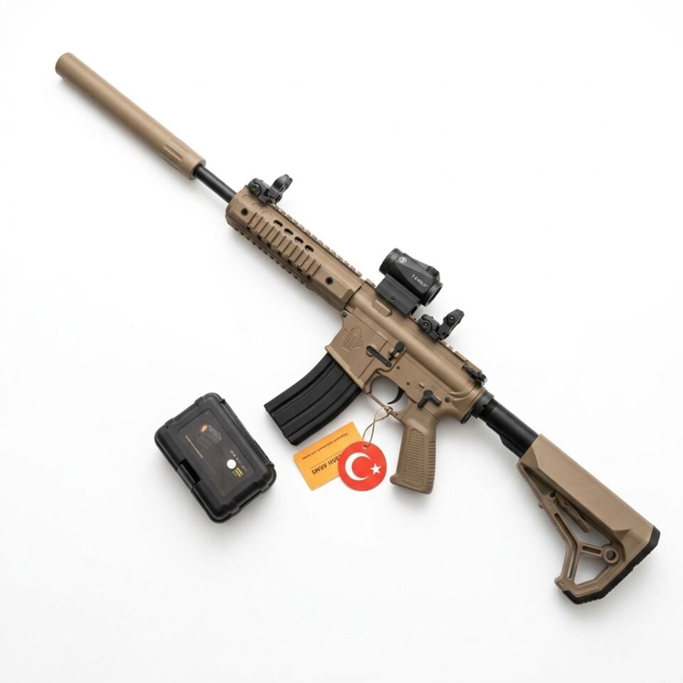 Husan Arms M71 Tan Combo Set - R5 red dot takılı açılı görünüm ve R5 kutusu