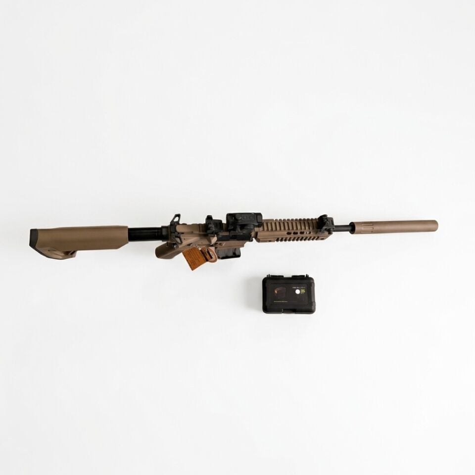 Husan Arms M71 Tan Combo Set - üstten açılı görünüm, R5 red dot takılı