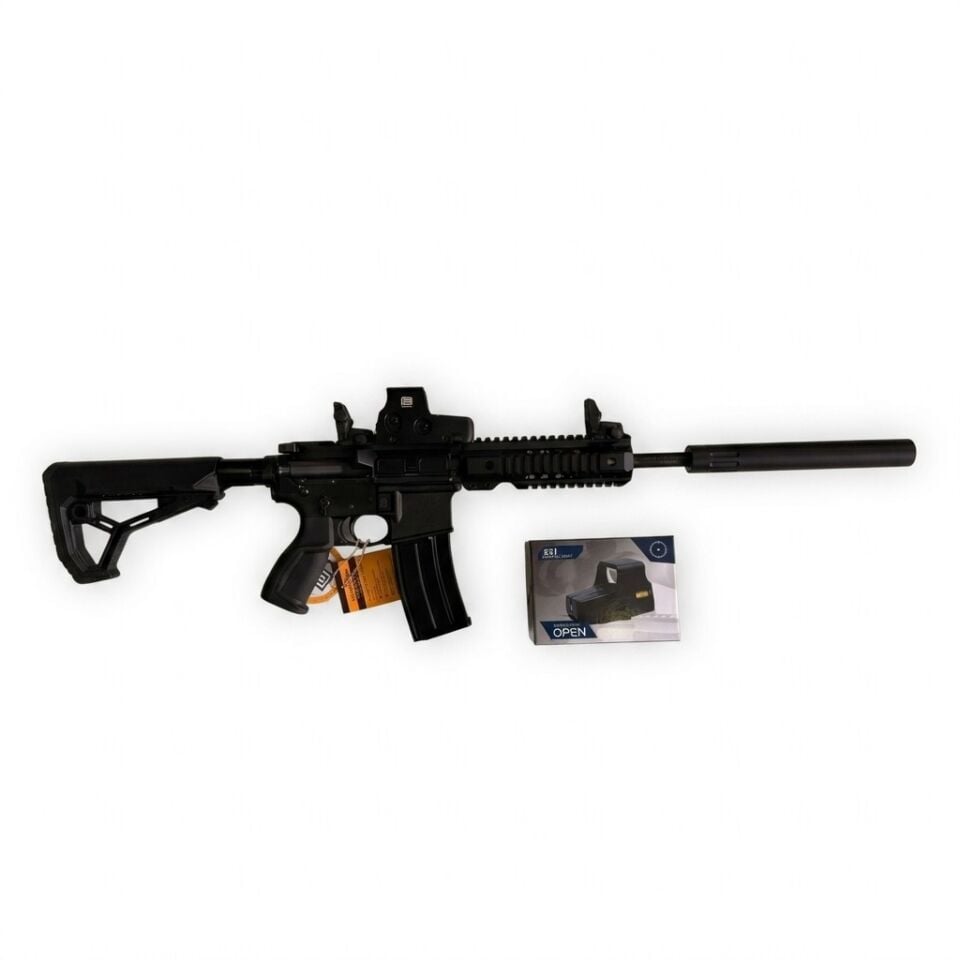Husan Arms M71 Siyah Combo Set - beyaz zeminde 551 red dot takılı yandan görünüm ve kutusu