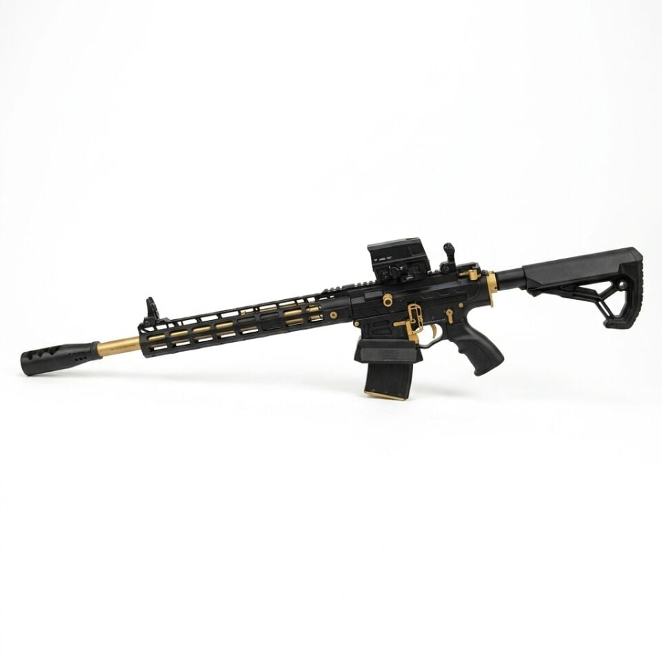 Huğlu XR8 PRO Gold IPSC Combo Set - diğer yandan açılı görünüm, UH-1 red dot takılı