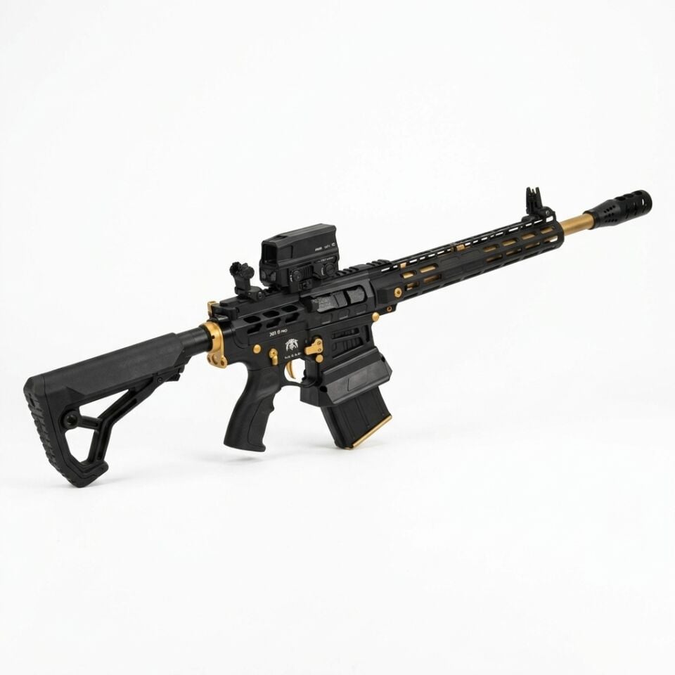 Huğlu XR8 PRO Gold IPSC Combo Set - UH-1 red dot takılı açılı görünüm