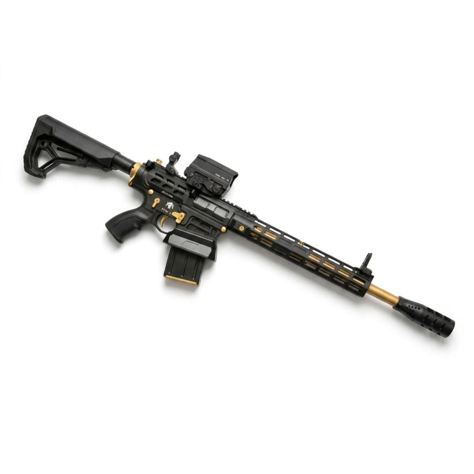 Huğlu XR8 PRO Gold IPSC Combo Set - UH-1 red dot takılı üstten çapraz görünüm