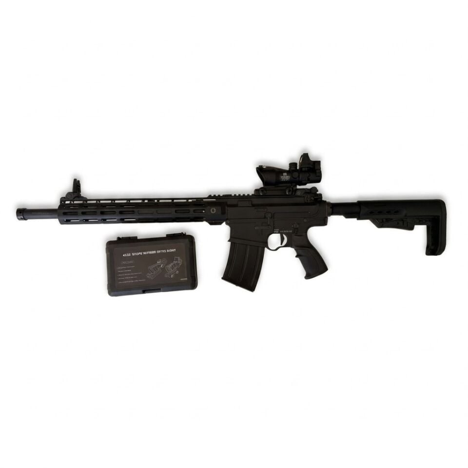 Huğlu XR8 Black Combo Set - diğer yandan görünüm, ACOG 4x32 ve RMR takılı, önünde kutusu