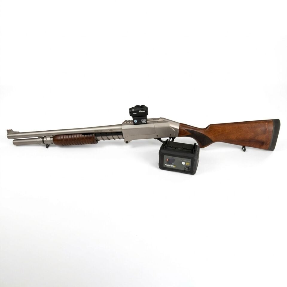 Axor Arms FP-F Marin Pompalı Combo Set - diğer yandan açılı görünüm, Romeo5 red dot takılı ve kutusu