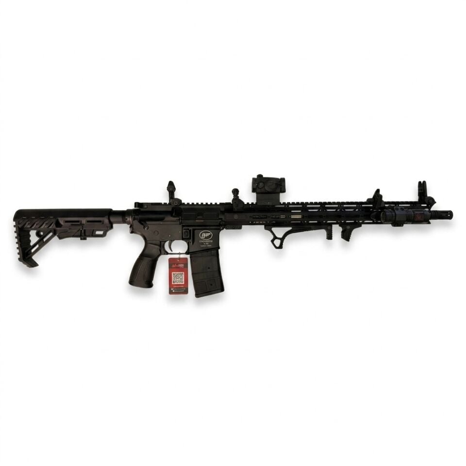 Aksa T-14 Siyah Modifiye Combo Set - R5 red dot, M-LOK el kundağı, handstoplar ve fener takılı yandan tam görünüm