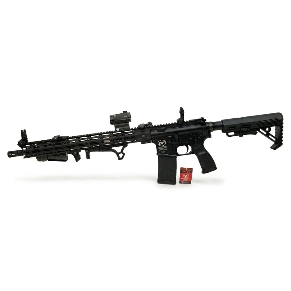 Aksa T-14 Siyah Modifiye Combo Set - diğer yandan hafif açılı tam görünüm, R5 red dot takılı