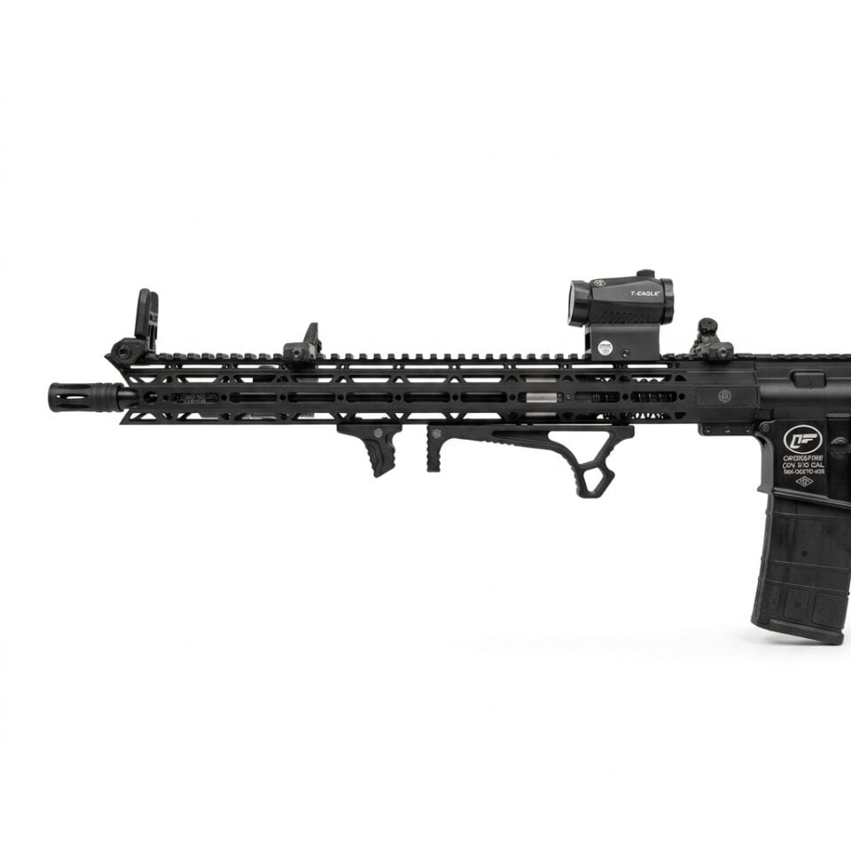 Aksa T-14 Siyah Modifiye Combo Set - diğer yandan M-LOK el kundağı, handstoplar ve R5 red dot yakın görünüm