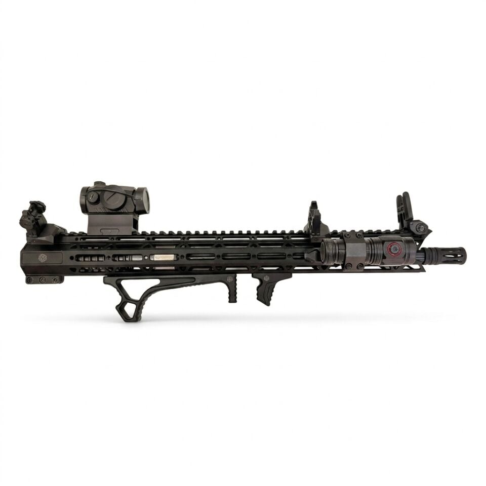 Aksa T-14 Siyah Modifiye Combo Set - yandan M-LOK el kundağı, handstoplar, fener ve montaj aparatı yakın görünüm