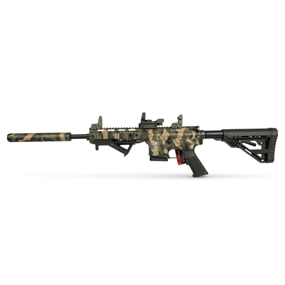 Aksa T-14 Kamuflaj Combo Set - diğer yandan tam görünüm, HD101B red dot ve açılı el tutamağı takılı
