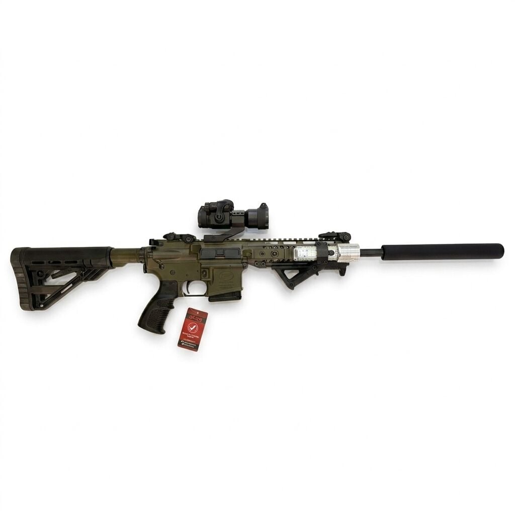 Aksa T-14 Haki Combo Set - M2XB red dot, açılı el tutamağı ve fener takılı yandan tam görünüm