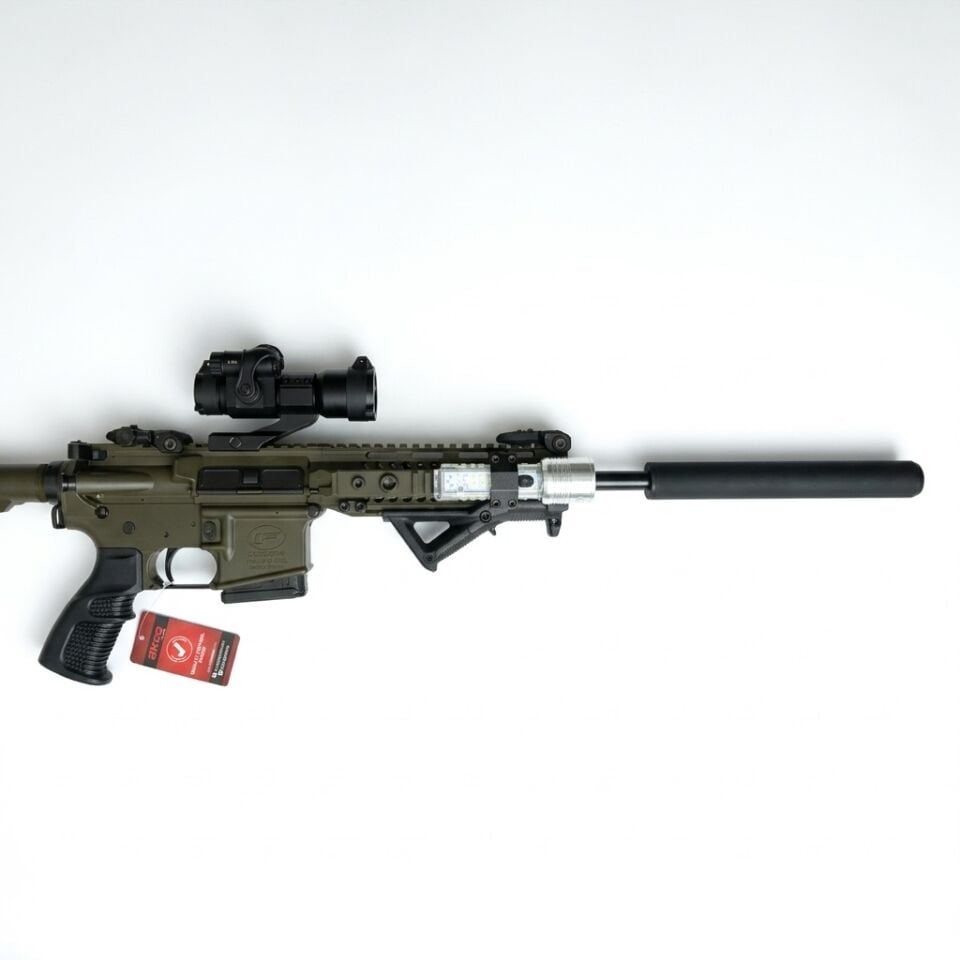 Aksa T-14 Haki Combo Set - yandan gövde ve el kundağı yakın görünüm, M2XB red dot ve fener takılı
