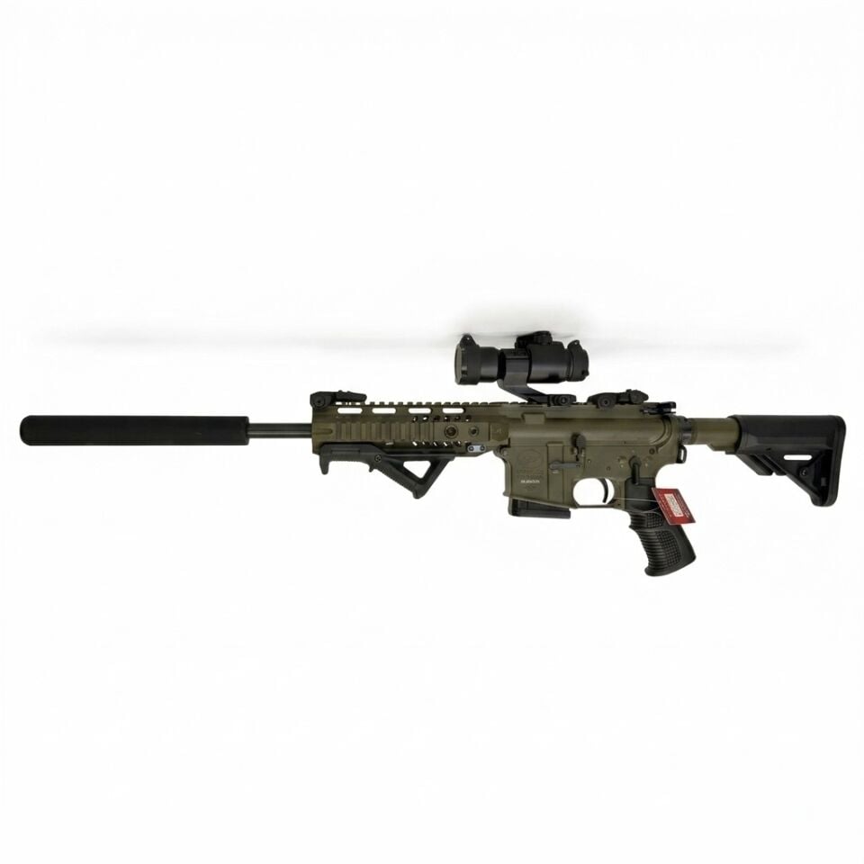 Aksa T-14 Haki Combo Set - diğer yandan tam görünüm, M2XB red dot ve açılı el tutamağı takılı