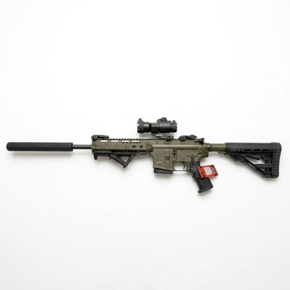 Aksa T-14 Haki Combo Set - beyaz zeminde diğer yandan tam görünüm, M2XB red dot takılı