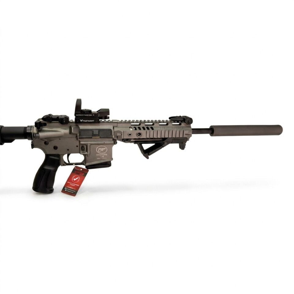 Aksa T-14 Tungsten Combo Set - yandan gövde ve el kundağı yakın görünüm, March red dot takılı