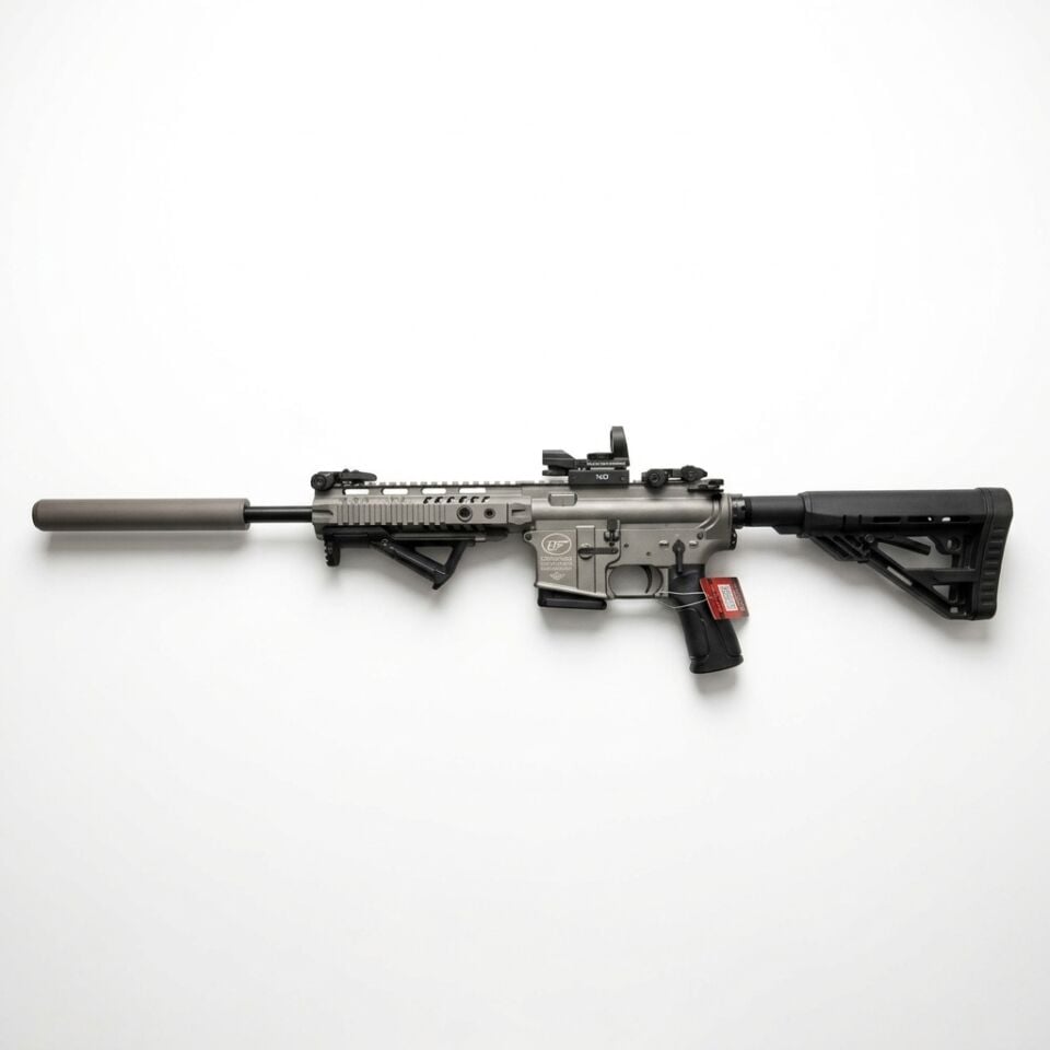 Aksa T-14 Tungsten Combo Set - diğer yandan tam görünüm, March red dot ve açılı el tutamağı takılı