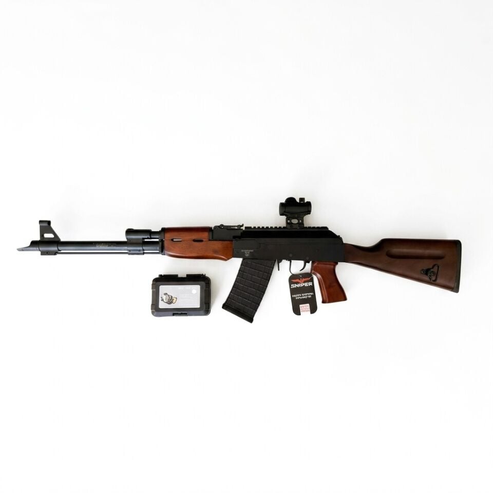 Sniper SN-12 Wood Black Combo Set - diğer yandan görünüm, 102T red dot takılı ve 102T kutusu