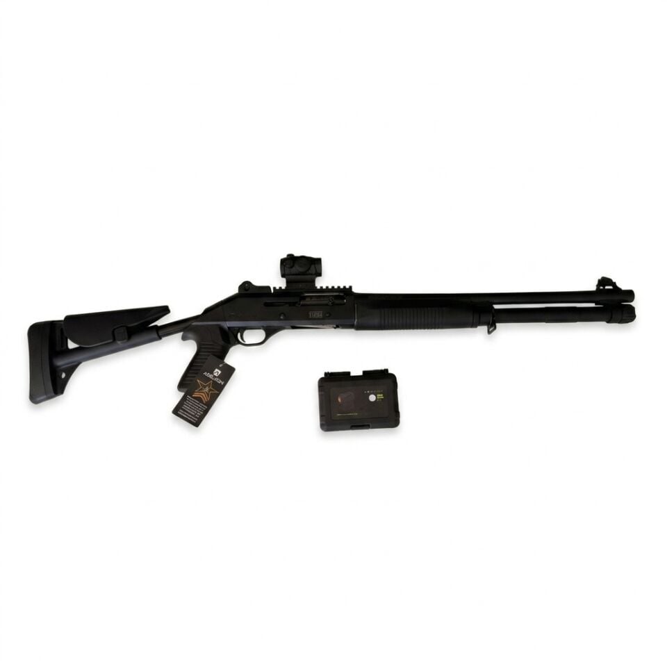 Aselkon Stato-4 GT Combo Set - yandan görünüm, R5 red dot takılı, önünde R5 kutusu