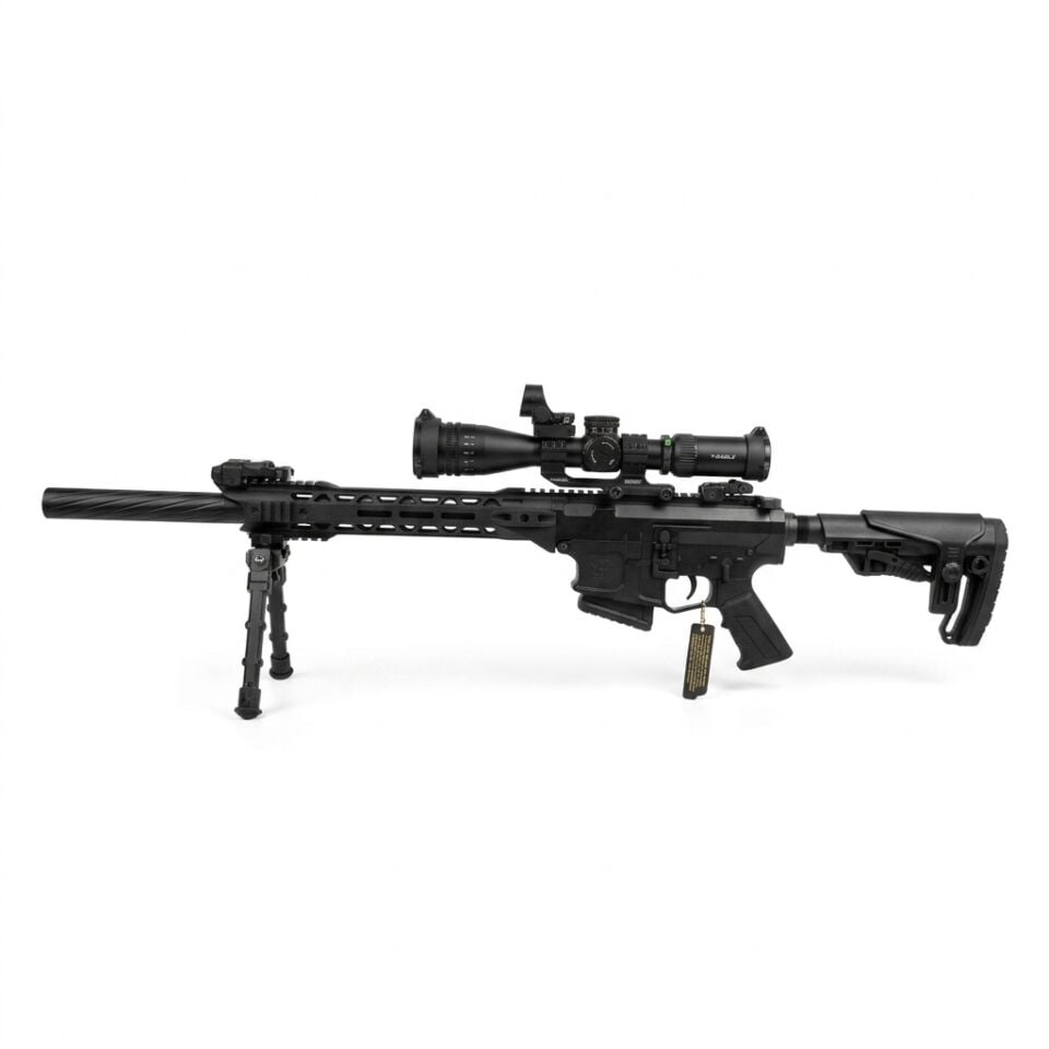 Derya MK-12 AS-101S Pro Combo Set - diğer yandan tam görünüm, dürbün, red dot ve açık çatal ayak takılı