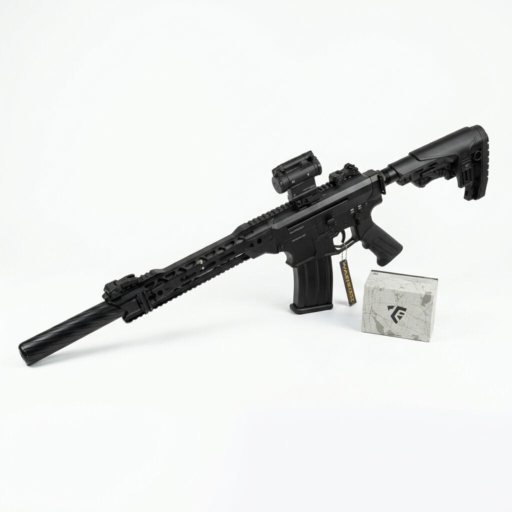 Derya MK-12 AS-101S Red Dot Combo Set - diğer yandan açılı görünüm, M6 red dot takılı, yanında nişangah kutusu
