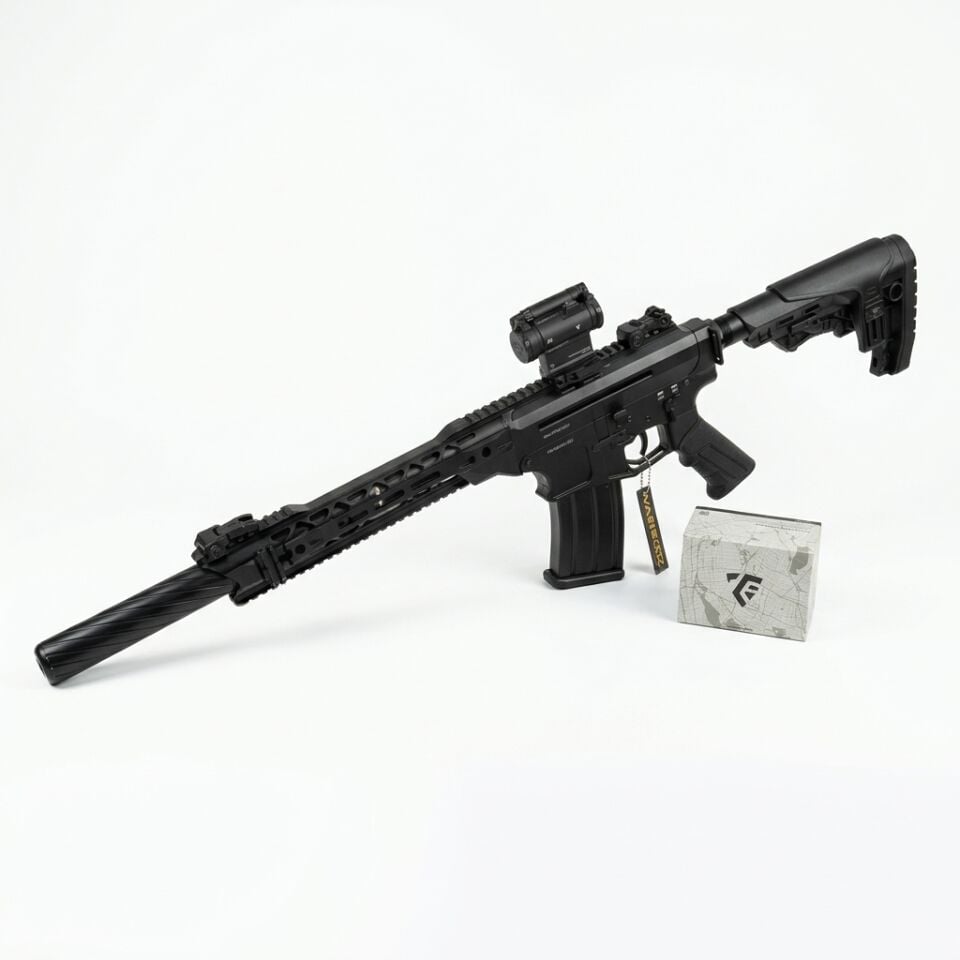 Derya MK-12 AS-101S Red Dot Combo Set - diğer yandan açılı görünüm, M6 red dot takılı, yanında nişangah kutusu