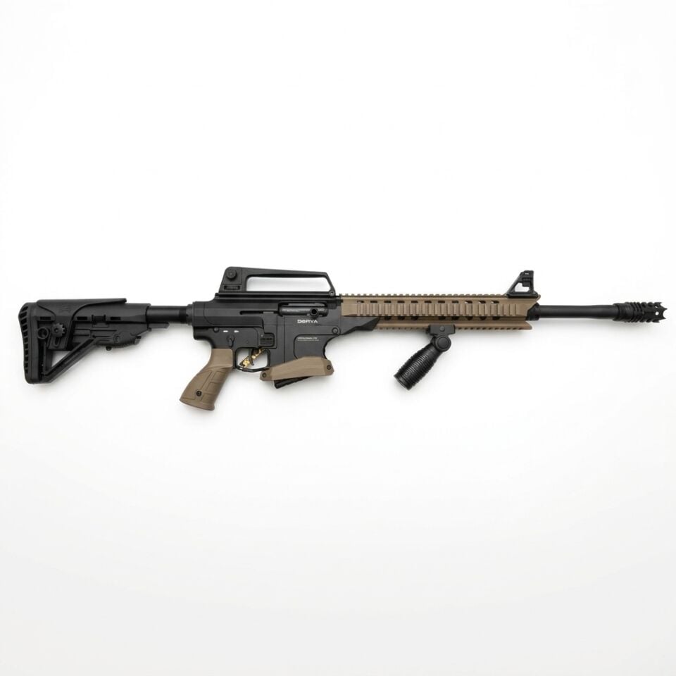 Derya MK-12 AS-110M Ultimate Combo Set - yandan tam görünüm, taşıma kulbu ve dikey tutamakla, red dot takılı değil