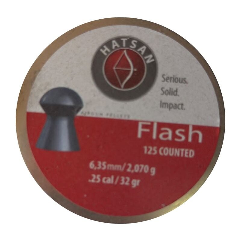 Hatsan Flash 6,35 mm Havalı Saçma - kutu kapağı; 125 adet, 6,35 mm (.25 cal), 2,070 g / 32 grain baskısı