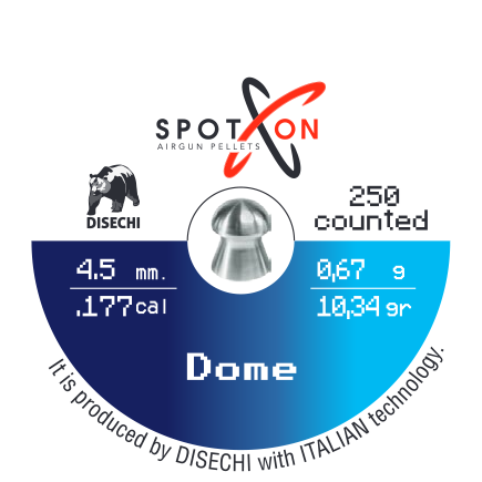 Spoton Dome 4,5 mm Havalı Saçma - kutu etiketi; 250 adet, 4,5 mm, 0,67 g / 10,34 grain