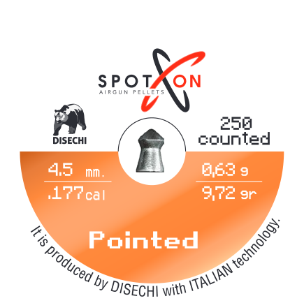 Spoton Pointed 4,5 mm Havalı Saçma - kutu etiketi; 250 adet, 4,5 mm, 0,63 g / 9,72 grain