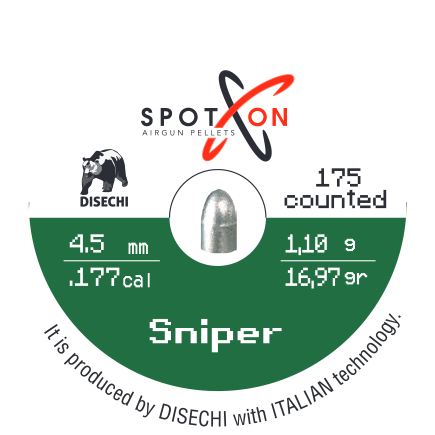 Spoton Sniper 4,5 mm Havalı Saçma - kutu etiketi; 175 adet, 4,5 mm, 1,10 g / 16,97 grain