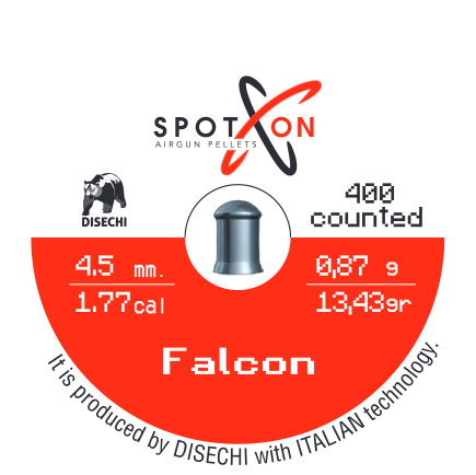 Spoton Falcon 4,5 mm Havalı Saçma - kutu etiketi; 400 adet, 4,5 mm, 0,87 g / 13,43 grain