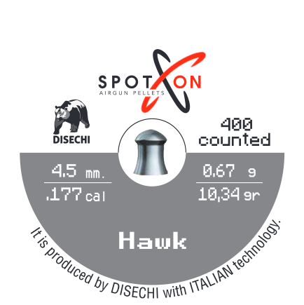Spoton Hawk 4,5 mm Havalı Saçma - kutu etiketi; 400 adet, 4,5 mm, 0,67 g / 10,34 grain