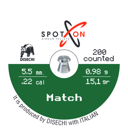 Spoton Match 5,5 mm Havalı Saçma - kutu etiketi; 200 adet, 5,5 mm, 0,98 g / 15,1 grain