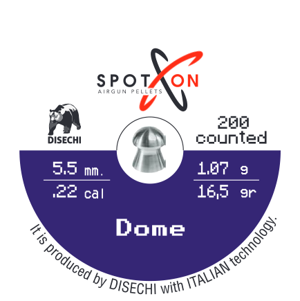Spoton Dome 5,5 mm Havalı Saçma - kutu etiketi; 200 adet, 5,5 mm, 1,07 g / 16,5 grain