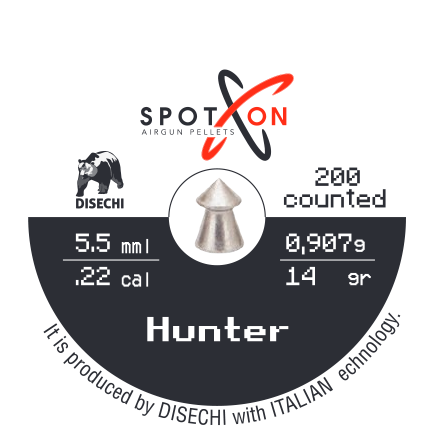 Spoton Hunter 5,5 mm Havalı Saçma - kutu etiketi; 200 adet, 5,5 mm, 0,907 g / 14 grain