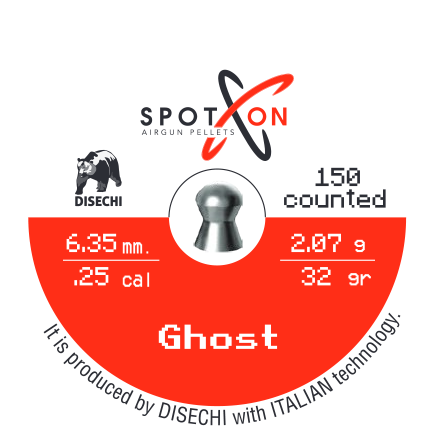 Spoton Ghost 6,35 mm Havalı Saçma - kutu etiketi; 150 adet, 6,35 mm, 2,07 g / 32 grain