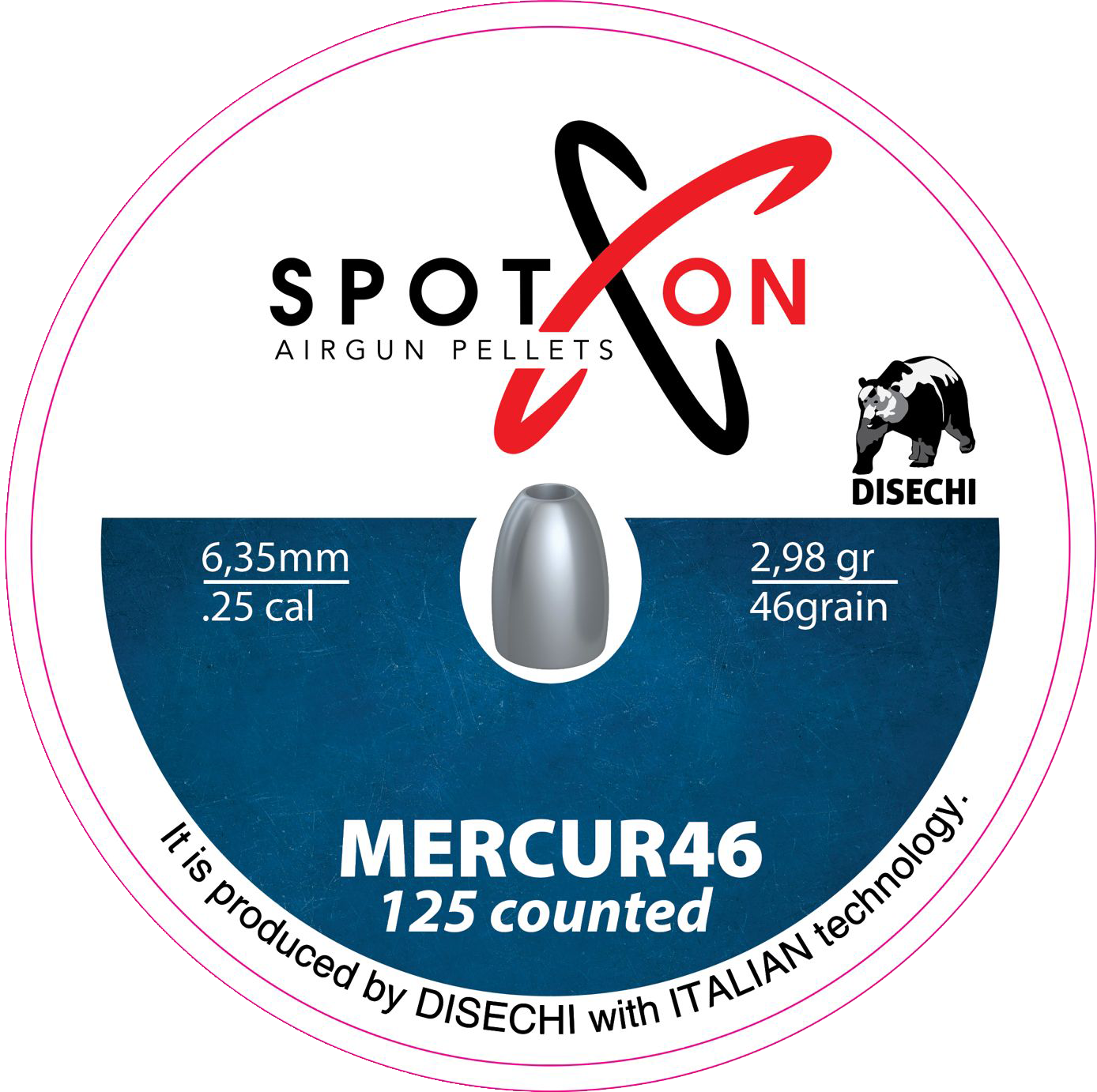 Spoton Mercur 46 6,35 mm Havalı Saçma - kutu etiketi; 125 adet, 6,35 mm, 2,98 g / 46 grain