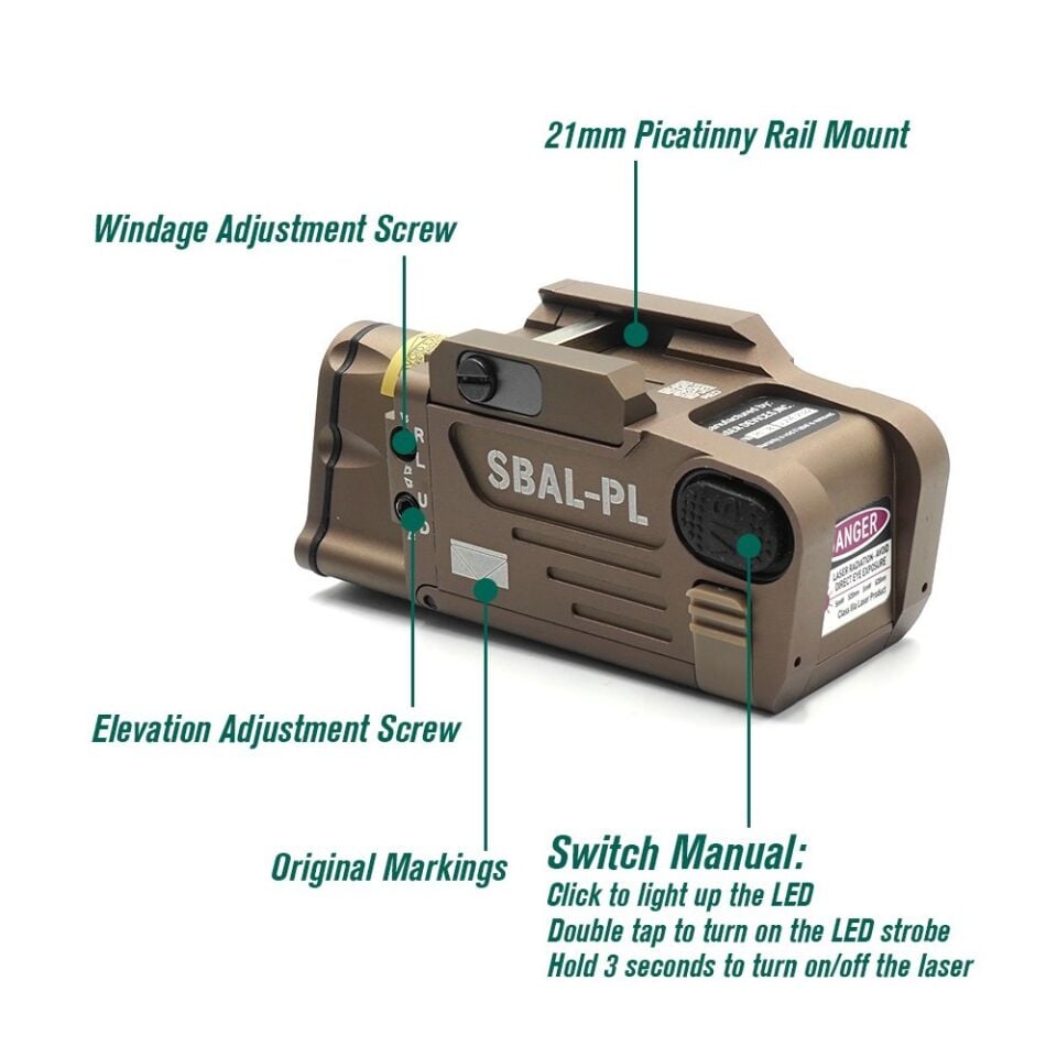 T-Eagle SBAL-PL Yeşil Lazer + LED Fener Taktik Sistem (DE / Çöl)
